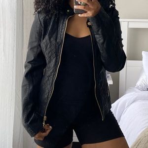 Faux Leather Black Jacket with Gold Detailing